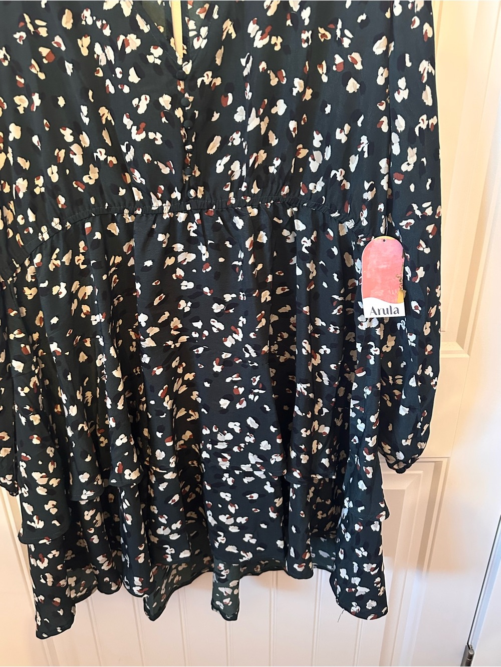 ARULA Green Mini Dress with Cream and Light Pink Floral Spots - Picture 3 of 6